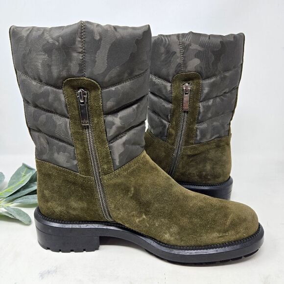 AQUATALIA Lori Waterproof Boots Olive Green Suede | Camo Nylon Size 8 - Picture 6 of 11